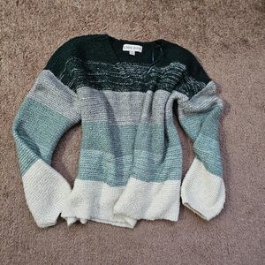 Striped Knit Sweater in Green and Gray